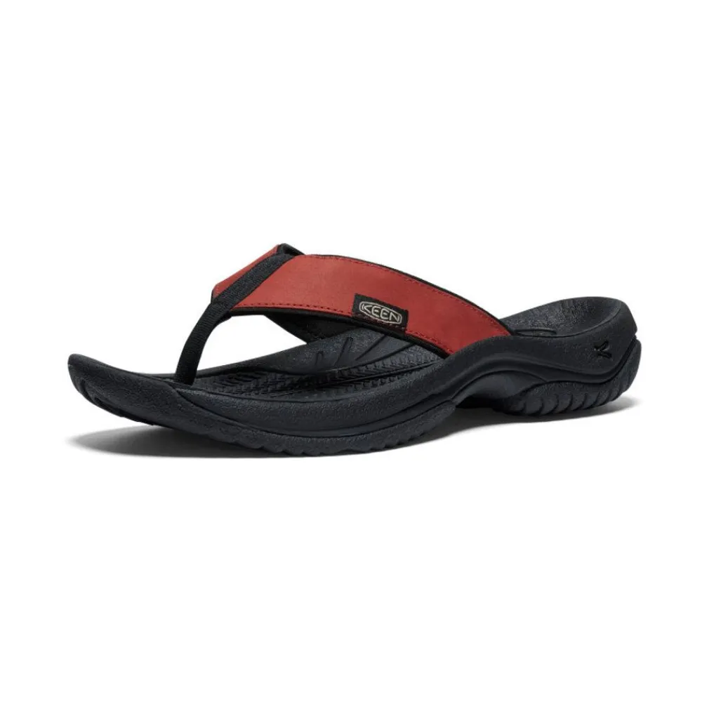 Hot Men'S Kona Leather Flip-Flop | Fired Brick/Black Men Slip-Ons