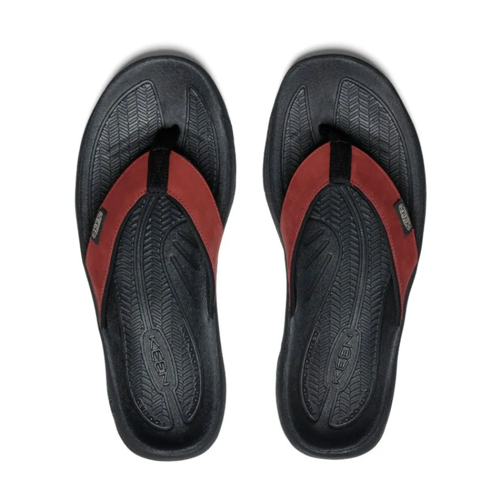 Hot Men'S Kona Leather Flip-Flop | Fired Brick/Black Men Slip-Ons