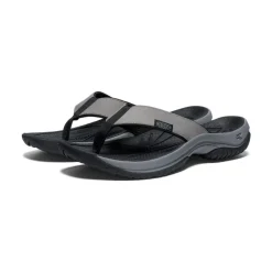 Hot Men'S Kona Leather Flip-Flop | Steel Grey/Black Men Slip-Ons